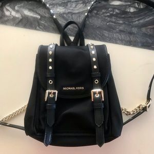Michael Kors Black Nylon & Gold Studs Chain Mini Backpack